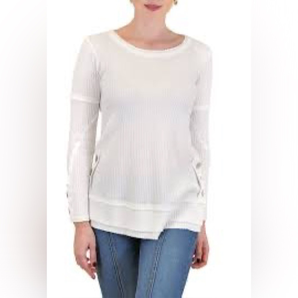 Style & Co White Ribbed Long Sleeve Top. Size PL